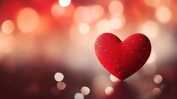 AI generated Red heart valentine day greeting card on bokeh background for web banner sales photo