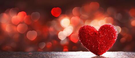 AI generated Red heart valentine day greeting card on bokeh background for web banner sales photo