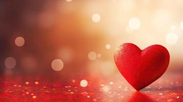 AI generated Red heart valentine day greeting card on bokeh background for web banner sales photo