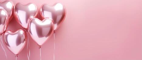 AI generated Heart shaped air balloons isolated on pink pastel background in a love valentine concept. photo