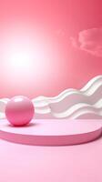 AI generated Pink minimalist background mock up with podium for product placement display or showcase. photo