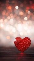 AI generated Red heart valentine day greeting card on bokeh background for social media sales photo