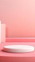 AI generated Pink minimalist background mock up with podium for product placement display or showcase. photo