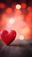 AI generated Red heart valentine day greeting card on bokeh background for social media sales photo