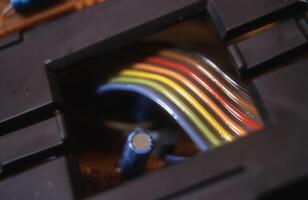 a close up of a multicolored electrical wire photo