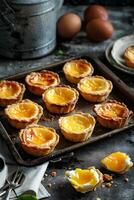 AI generated Flaky Perfection Tray of Irresistible Chinese Egg Tarts photo