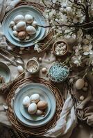 AI generated Tablescaping Delight Creating a Floral Pastel Haven for Easter Gatherings photo