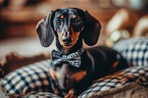 AI generated Dapper Dachshund Bow Tie Elegance on Four Paws photo