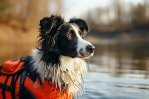 ai generado collie por el costa elegante la seguridad vestir para agua empresas foto