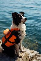 AI generated Collie by the Coast Stylish Safety Wear for Water Ventures photo