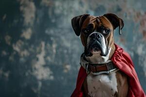 ai generado súper Boxer un heroico cachorro Listo para aventuras foto