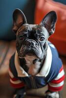 AI generated Bulldog Team Spirit French Frenchie Rocks the Jersey photo