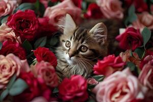 ai generado gato Cupido extensión amor con un San Valentín corazón foto