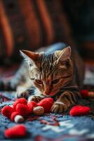 ai generado gato Cupido extensión amor con un San Valentín corazón foto