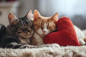 ai generado gato Cupido extensión amor con un San Valentín corazón foto