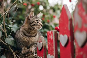 ai generado mimoso compañeros gatos abrazando San Valentín afecto foto