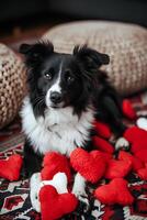ai generado perrito amor canino afecto en San Valentín corazones foto