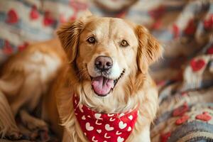 ai generado perrito amor canino afecto en San Valentín corazones foto