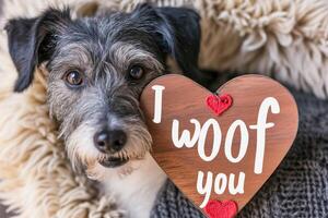 ai generado perrito amor canino afecto en San Valentín corazones foto