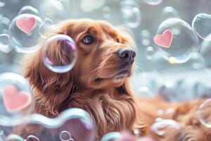 AI generated Furry Valentines Dogs Celebrating Love with Hearts photo