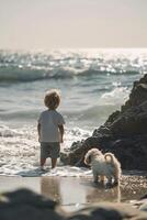 AI generated Sands of Joy Happy Pets frolicking on the Beach photo