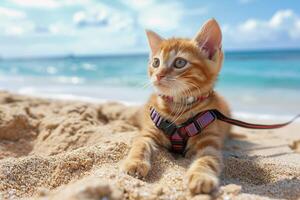 AI generated Sands of Joy Happy Pets frolicking on the Beach photo