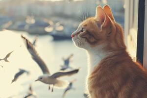 AI generated Shoreline Smiles Happy Pets Soaking up Beach Serenity photo