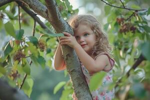 ai generado de la naturaleza patio de recreo niños abrazando verde divertido y ocupaciones foto