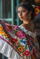 ai generado rítmico elegancia mujer abrazando el espíritu de mexicano gente tradiciones foto