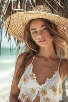 AI generated Sun-Kissed Beauty Embracing the Mexican Beach Day Glow photo