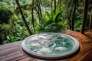 AI generated Jacuzzi Bliss Private Retreat with Tropical Views in a Spa Paradise photo