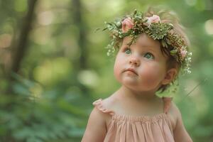 AI generated Enchanted Celebration Baby Girl's Forest-Themed Birthday Delight photo