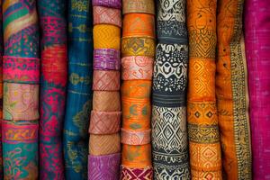 ai generado vibrante patrimonio maximalista textil elegancia con étnico colores foto