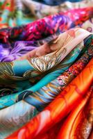 AI generated Artistry in Silk Maximalist Elegance with Bold Textile Prints photo