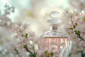 ai generado primavera elegancia el delicado diseño de un perfume botella foto