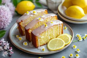 AI generated Springtime Simplicity Lemon Pound Cake Slices with Farmcore Chic photo