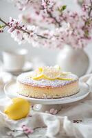 AI generated Farmcore Flavor Vegan Lemon and Almond Cake in Simple Spring Bliss photo