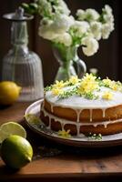 AI generated Citrus Symphony Lemon and Lime Zest Cake in Simple Spring Harmony photo