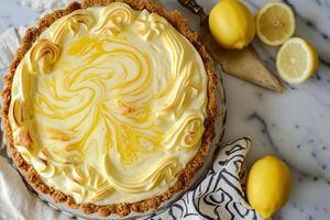 AI generated Springtime Elegance Simple Composition of Lemon Curd Cheesecake with Farmcore Chic photo