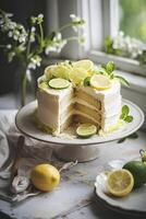 AI generated Spring Zest Delight Lemon and Lime Zest Cake with Farmcore Elegance photo