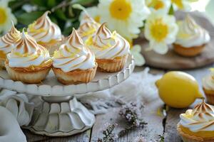 AI generated Lemony Elegance Simple Composition of Lemon Curd Tarts with Farmcore Chic photo