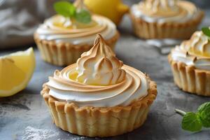 AI generated Lemony Elegance Simple Composition of Lemon Curd Tarts with Farmcore Chic photo