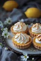 AI generated Farmcore Fusion Lemon Curd Tarts with Meringue in Simple Spring Harmony photo