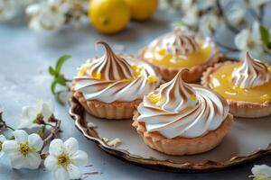 AI generated Lemony Elegance Simple Composition of Lemon Curd Tarts with Farmcore Chic photo