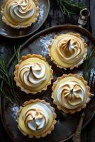 AI generated Farmcore Fusion Lemon Curd Tarts with Meringue in Simple Spring Harmony photo
