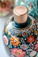 AI generated Chic Heritage Russian Motif Perfume Bottle with Folk Patterns photo