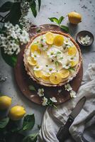 AI generated Farmcore Fusion Lemon and Mascarpone Tart in Simple Spring Harmony photo