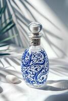 AI generated Chic Heritage Russian Motif Perfume Bottle with Folk Patterns photo