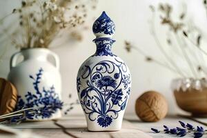 AI generated Chic Heritage Russian Motif Perfume Bottle with Folk Patterns photo
