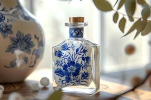 AI generated Chic Heritage Russian Motif Perfume Bottle with Folk Patterns photo